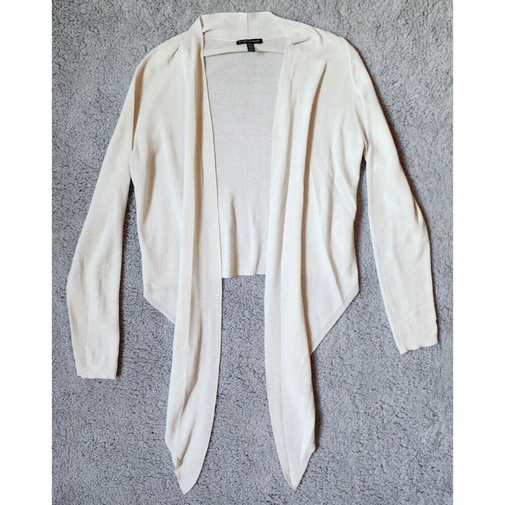 EILEEN FISHER Open Front Waterfall Tie Front Lightweight Sweater Silk Blend XS